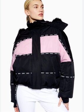 TOPSHOP SNO Ski Jacket – Black, Pink & White – Size 10 – NEW
